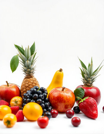 Fruits and berries isolated on white background. Healthy food concept.の写真素材