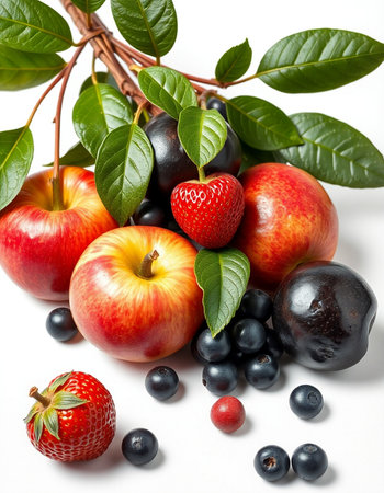 Fruits and berries on a white background. Healthy food concept.の写真素材