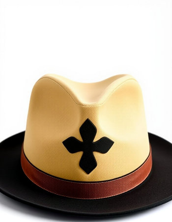 hat with black and gold on a white background, close-upの写真素材