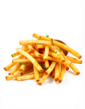 French fries isolated on a white background. Selective focus. Shallow DOF.