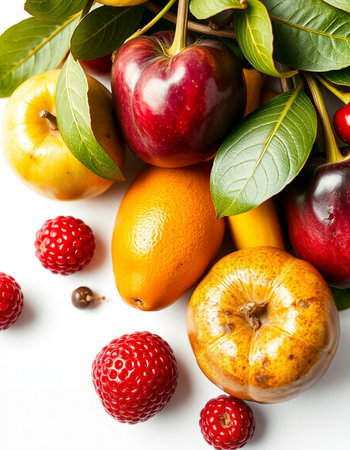 Fruits and berries on a white background. Close-up.の写真素材