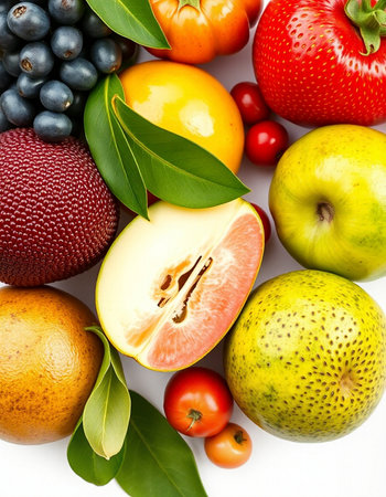 Fruits and vegetables on a white background. Healthy food concept.の写真素材