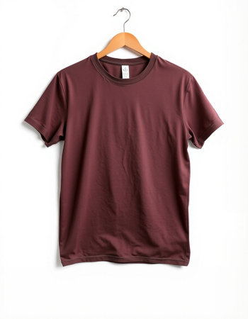 Brown t-shirt on a hanger isolated on a white backgroundの写真素材