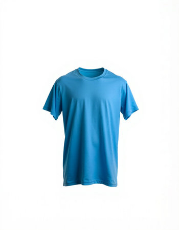 Blue t-shirt isolated on white background. Clipping path included.の写真素材