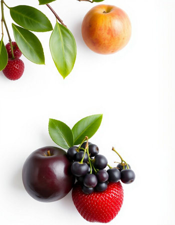 Fruits and berries on a white background. Healthy food concept.