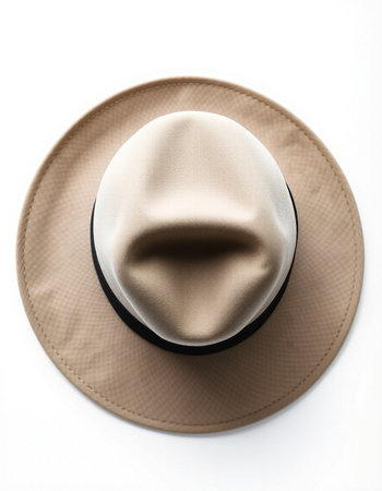 Beige hat isolated on white background. Flat lay, top view.の写真素材