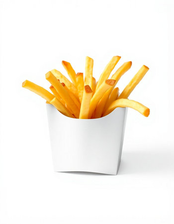 French fries in paper box isolated on white background with clipping path.