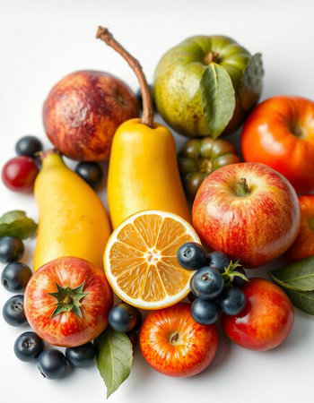 Fruits and vegetables on a white background. Selective focus.の写真素材
