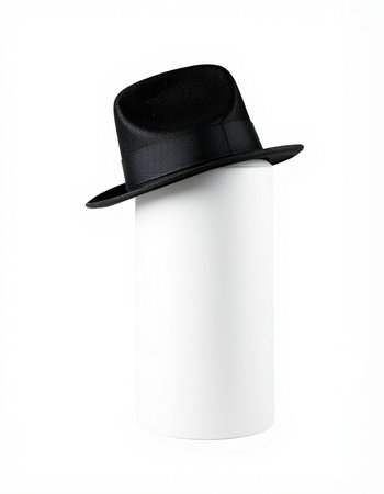 Blank white paper tube with black top hat isolated on white backgroundの写真素材