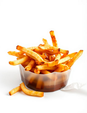 French fries isolated on white background. Fast food. Selective focus.