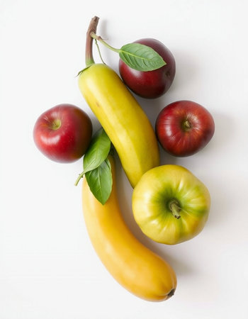 Fresh fruits and vegetables isolated on white background. Healthy food concept.の写真素材