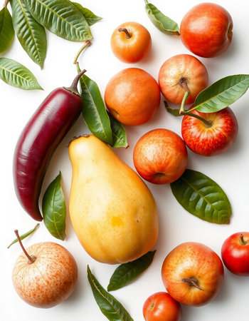 Fruits and vegetables on a white background. Healthy food concept.の写真素材