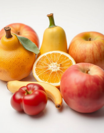 Fruits and vegetables on a white background. Selective focus.の写真素材
