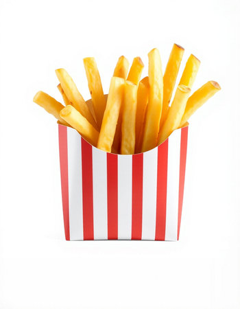 French fries in a paper box isolated on white background with clipping path