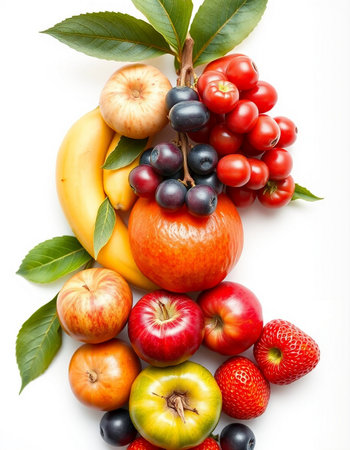 Fruits and vegetables isolated on white background. Healthy food concept.の写真素材