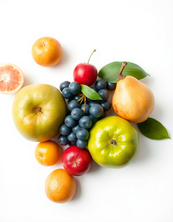 Fruits and berries on a white background. Healthy food concept.の写真素材