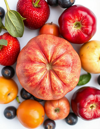 Mix of fresh summer fruits isolated on white background. Top view.の写真素材