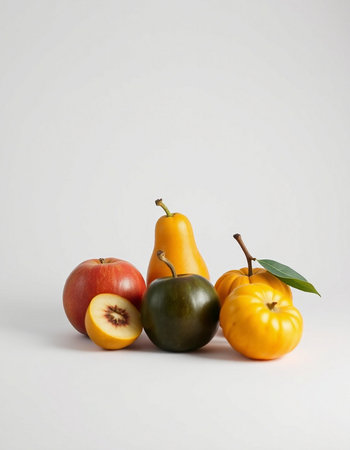 Still life of fresh fruits isolated on a white background.の写真素材