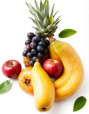Fruits and vegetables isolated on a white background. Healthy food.の写真素材