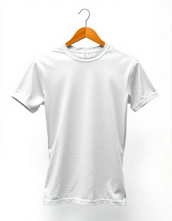 White t-shirt on a hanger on a white background. 3d rendering