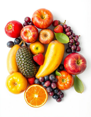 Fruits and vegetables isolated on white background. Healthy eating concept.の写真素材