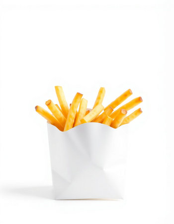 French fries in paper bag isolated on white background with clipping path.の写真素材