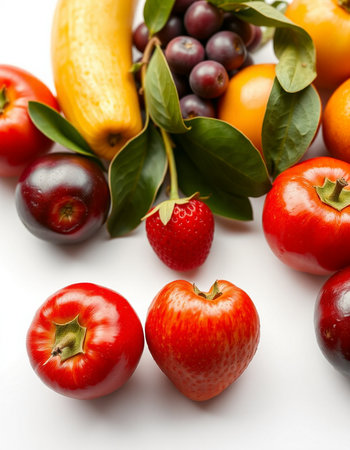 Fruits and vegetables on a white background. Selective focus.