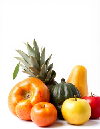Fruits and vegetables isolated on a white background. Healthy food.の写真素材