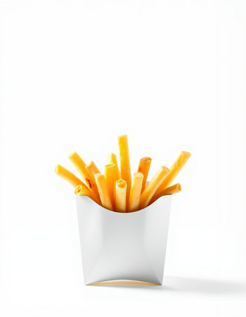 close up of french fries in paper box on white background with clipping path