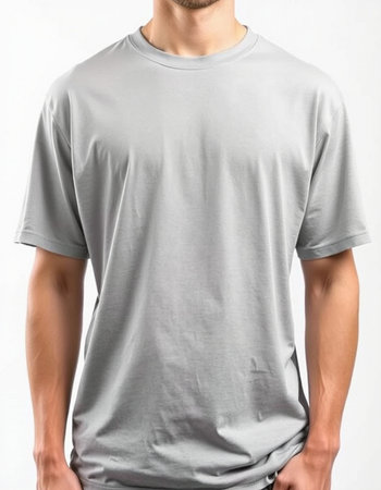 Men's blank gray t-shirt on a white background. Mock-up for designの写真素材