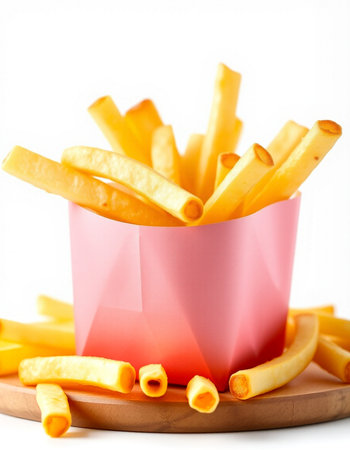 French fries in a bowl on white background. Selective focus.の写真素材