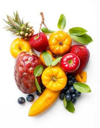 Fruits and vegetables isolated on white background. Healthy food concept.