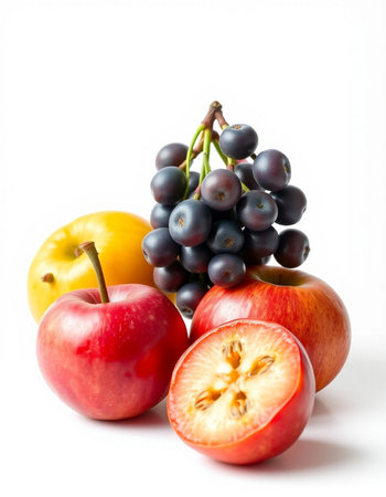 Fruits isolated on a white background. Ripe apples and grapesの写真素材