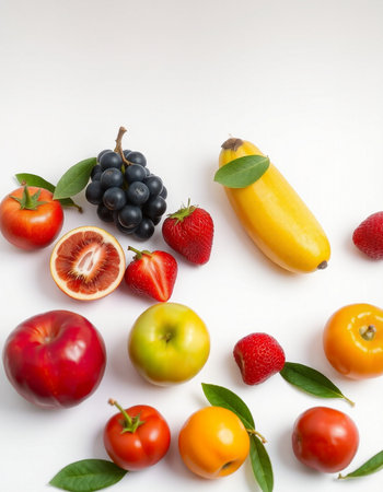 Fruits and vegetables on a white background. Healthy food concept.の写真素材