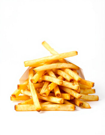 French fries in paper bag isolated on white background. Selective focus.の写真素材
