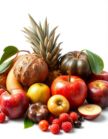Fruits and vegetables isolated on a white background. Healthy food.