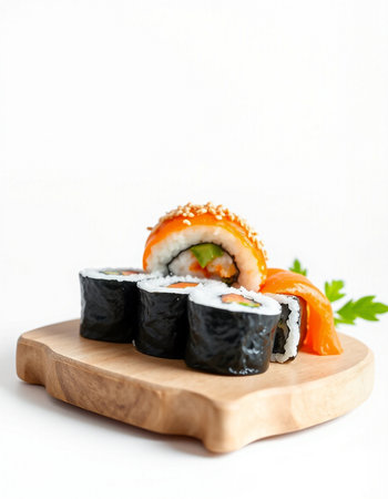 Sushi roll with salmon, avocado, cucumber and cream cheese