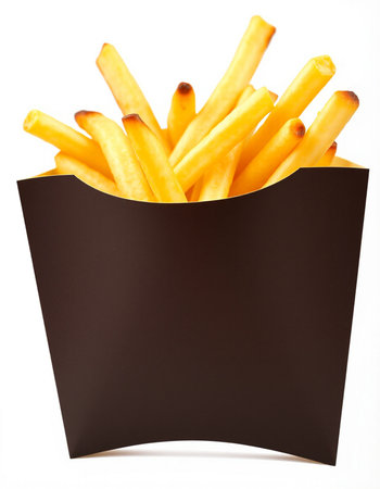 French fries in paper box isolated on white background, clipping path included