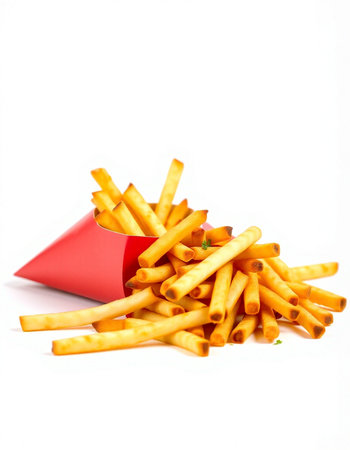 French fries in red paper box isolated on white background with clipping path