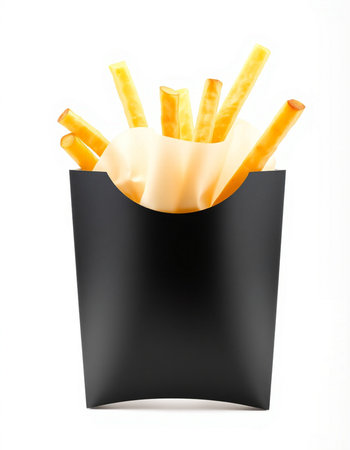 French fries in a black box isolated on white background. 3d illustration