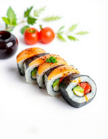 Sushi rolls isolated on white background. Shallow dof.の写真素材