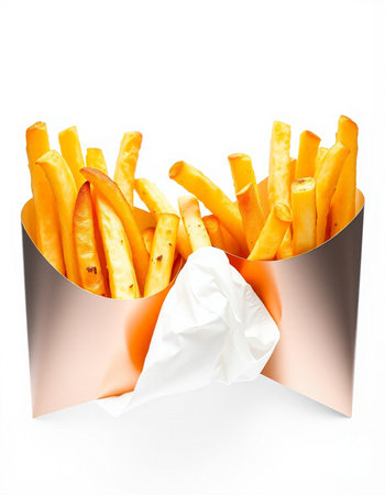 French fries in paper box isolated on white background with clipping path.