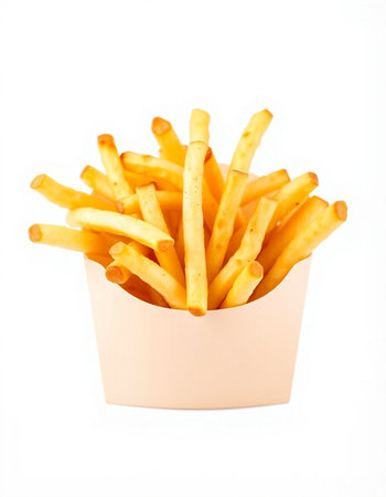 French fries in paper box isolated on white background with clipping path.