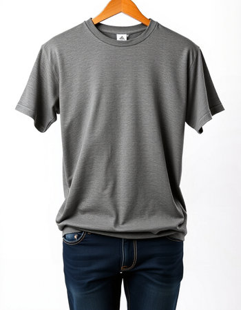 Men's t-shirt on a hanger on a white backgroundの写真素材
