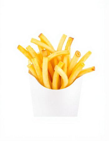 French fries in paper box isolated on white background with clipping path.
