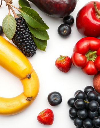 Fruits and vegetables on a white background. Healthy food concept.