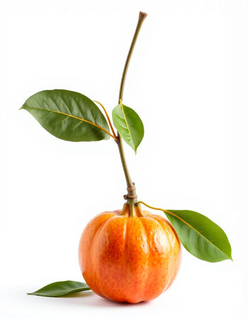 Ripe orange pumpkin with green leaves isolated on a white background.の写真素材