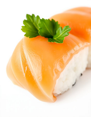 Sushi with salmon on a white background. Shallow dof.の写真素材