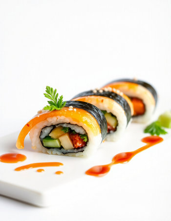 Sushi roll with salmon, avocado, cucumber and cream cheeseの写真素材