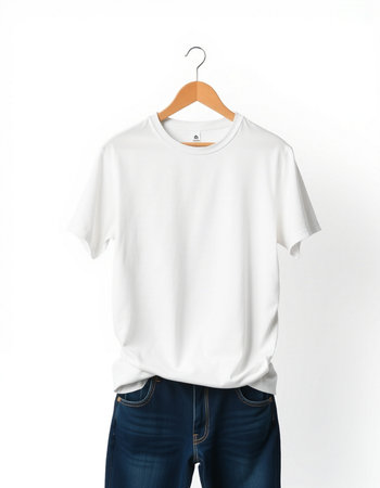 Men's blank white t-shirt on hanger isolated on white background
